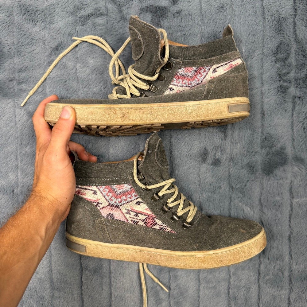 Inkkas Womens Grey Suede Woven High Top Sneakers Geometric Pattern Size 10